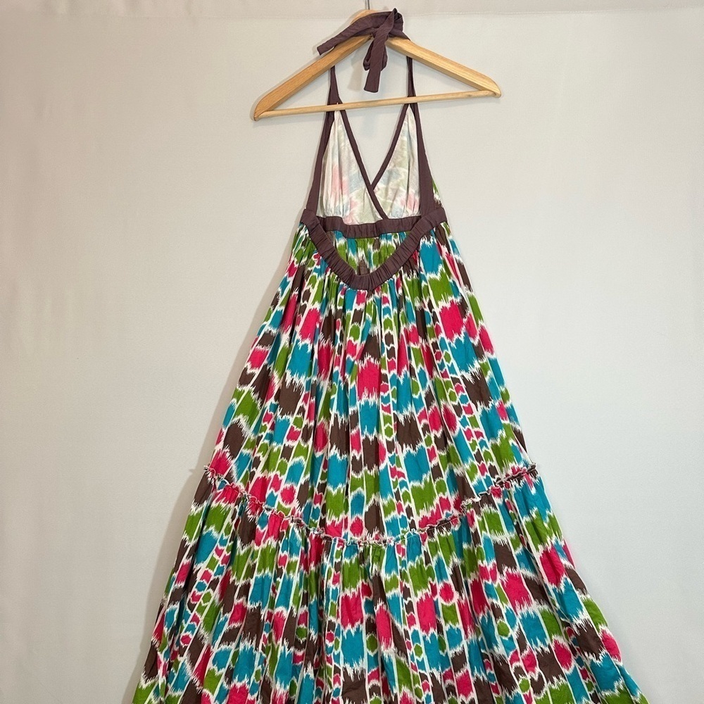 Apollo Womens Size M Halter Maxi Dress Tiered 100% Cotton Backless Tie Neck Boho - Picture 7 of 14